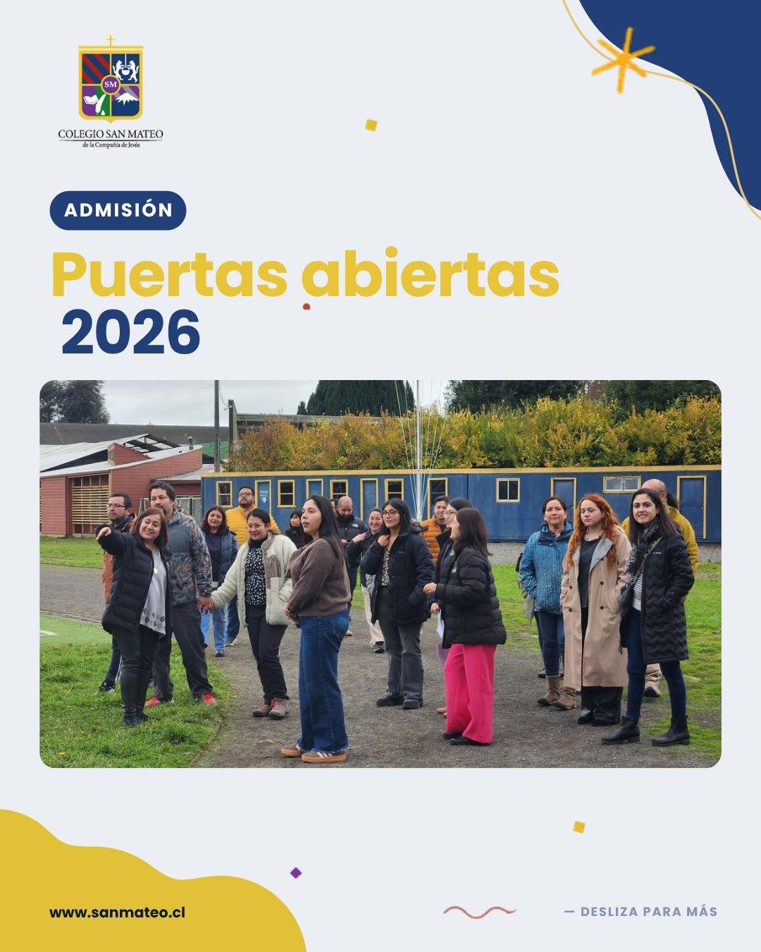 La semana pasada abrimos las puertas para que familias postulantes a primer ciclo conocieran nuestro colegio con sus espacios vivos y personas presentes.
Tres grupos recorrieron la sala de lectura, la capilla, el bosque y la cancha, las salas de preescolar y varios rincones más que hacen de nuestro colegio un lugar especial. Cada espacio con una historia que contar, cada pregunta con alguien dispuesto a responderla.
Detrás de ese recibimiento estuvo Paola Vera, directora del Primer Ciclo, junto a Paulina Andrade, Adriana Andrade, Michelle Urrestarazu, Gabriela Martínez y Paula Romero, quienes apoyaron este recorrido.
Muchas gracias a todas las familias que nos acompañaron ese día.
#sanmateosorno #entodoamaryservir #puertasabiertas #primerciclo #colegiosanmateo